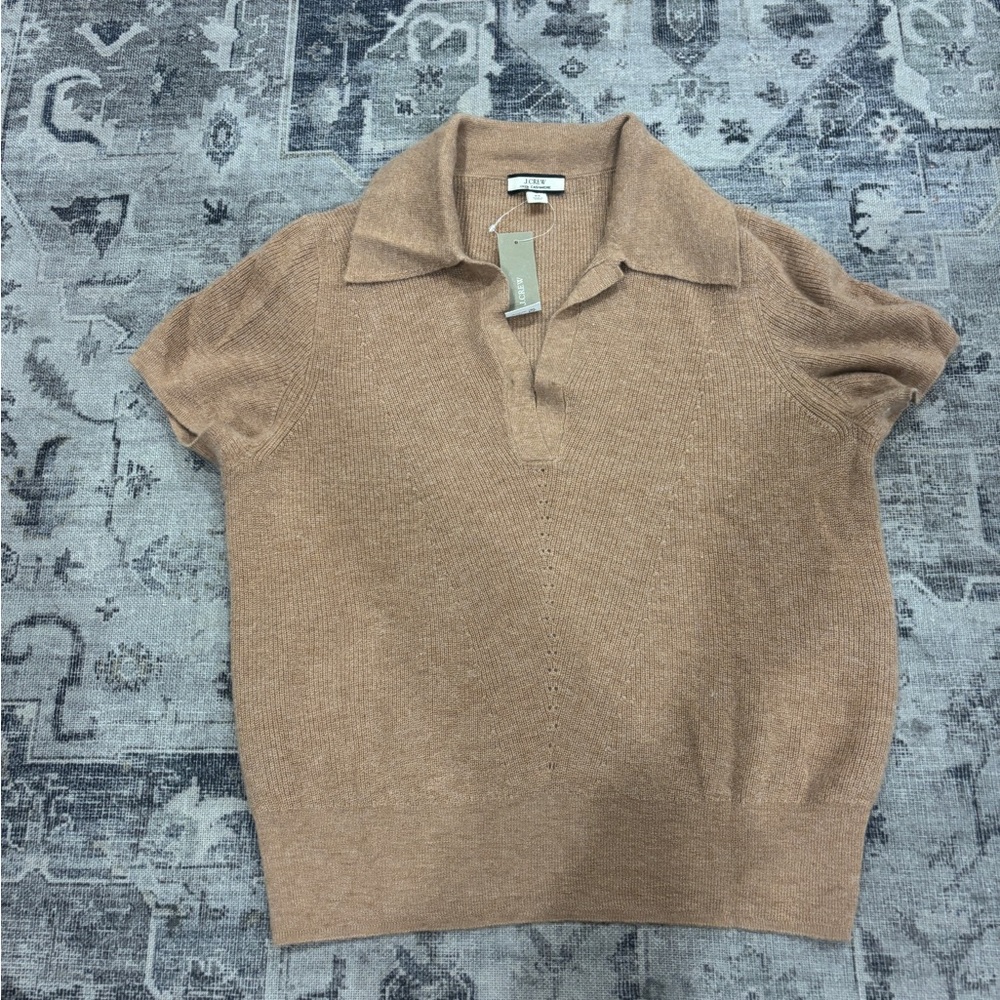 NWT J.Crew Cashmere pointelle sweater-polo ~ M